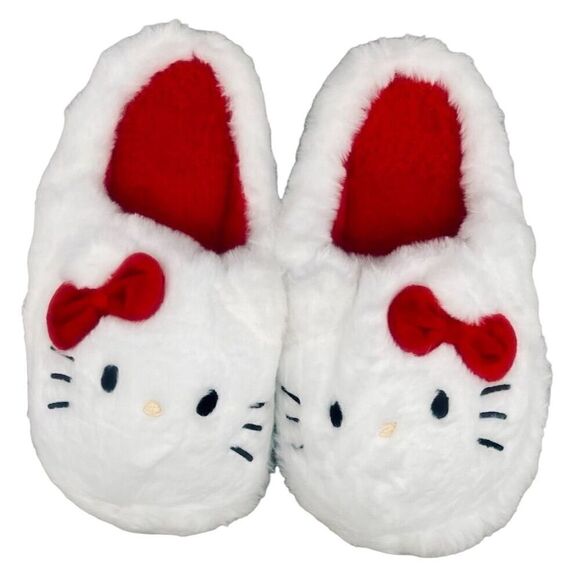 HELLO KITTY Cozy Slippers White Faux Fur Kawaii Women’s Size 8 - 8.5 NEW - Picture 2 of 9